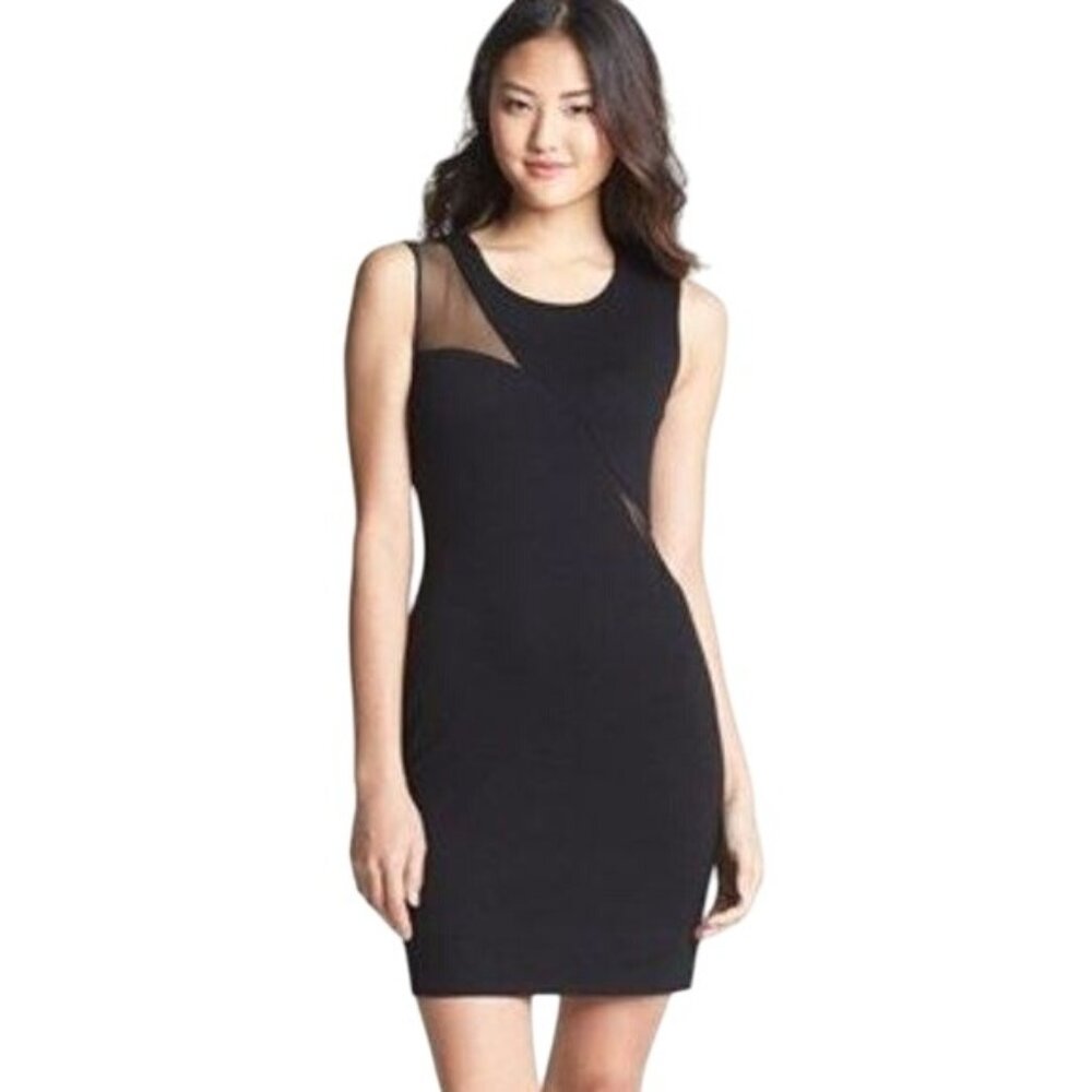 Bailey 44 Small Black Sleeveless Sheath Dress Sheer Mesh Panels